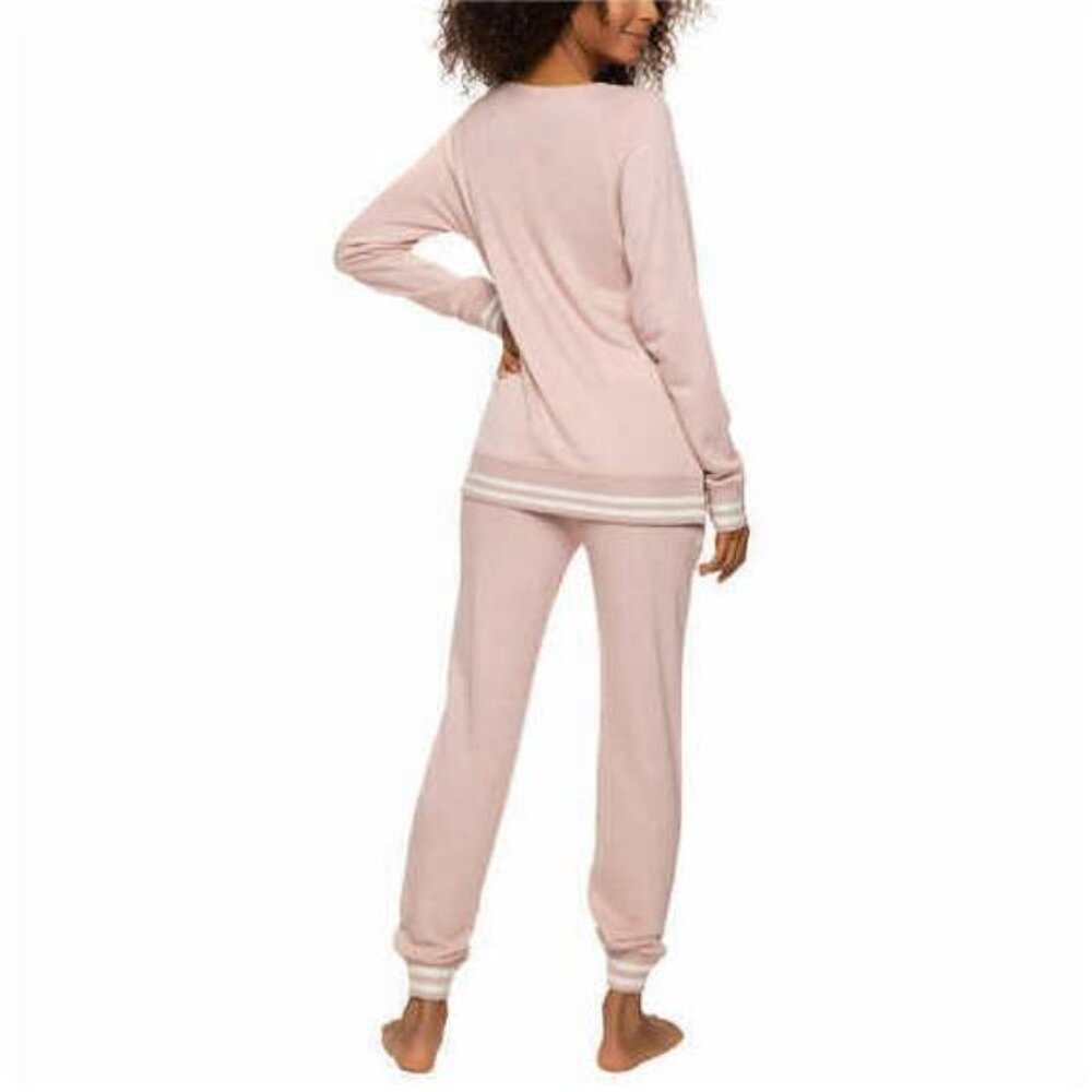 Felina Geena French Terry Lounge Set Crew Neck and Jogger 2 Piece (Pink, Small) - Picture 2 of 2